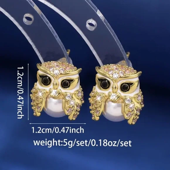 Vintage Boho Owl Earrings with Synthetic Zirconia | Copper Statement Jewelry 🦉 - Picture 3 of 3